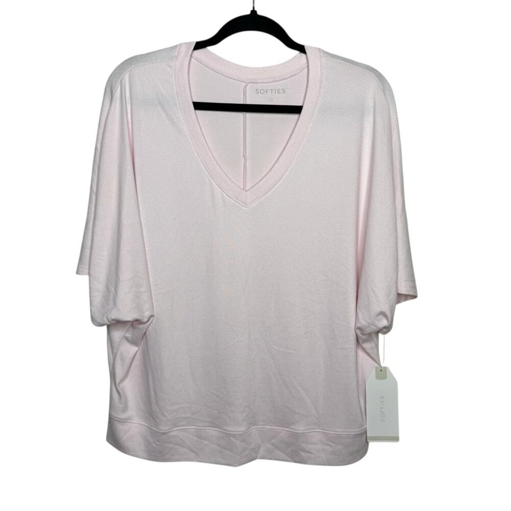 SOFTIES / blush light pink dream relaxed v-neck short sleeve lounge top / S NWT